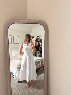 Aqua White V-Neck Midi Dress